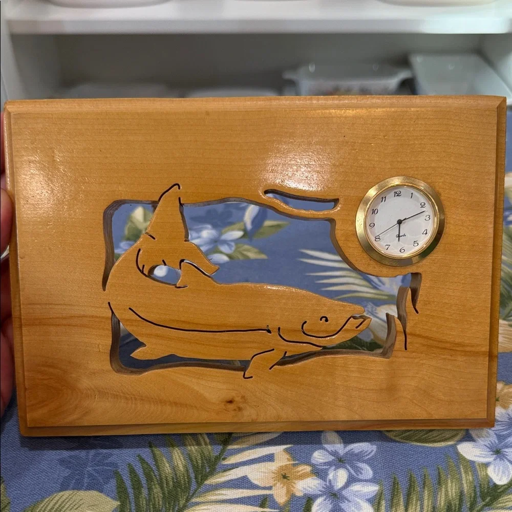 Wooden Fish Clock Decor salmon